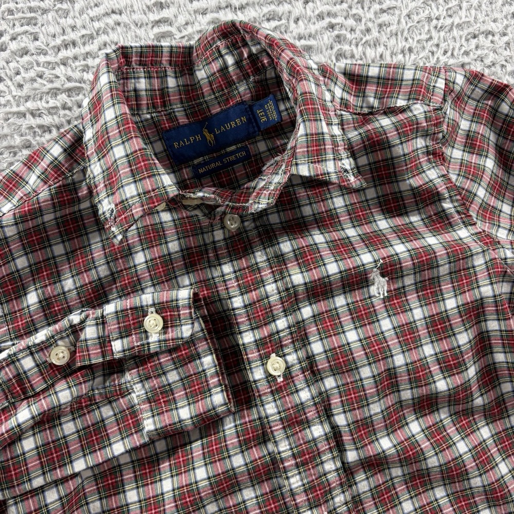 Polo Ralph Lauren Button Up Shirt Youth 3T Red Green Plaid Pattern